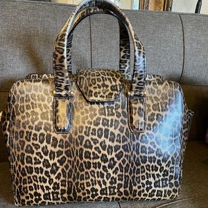 Rare Henri Bendel Leather Houston Leopard Print